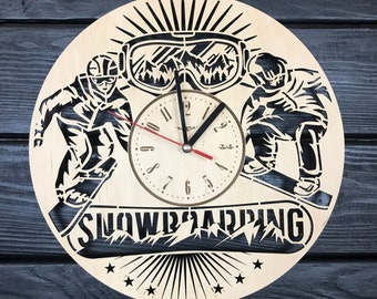 Snowboarding Wall Clock Gift For Men Women 5th Anniversary Gift Personalize Snowboarding Poster Custom Snowboarding Wood Hanging