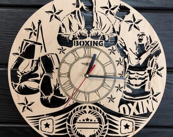 Reloj de boxeo, regalo para hombres y mujeres, regalo de 5.º aniversario, póster de boxeo personalizado, colgante de pared de boxeo, recorte de boxeo