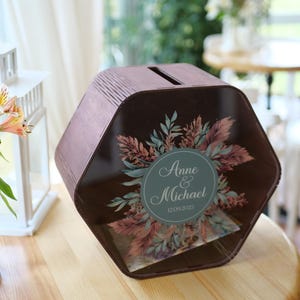 Caja hexagonal para tarjetas, caja para tarjetas con ranura, caja hexagonal para tarjetas de boda, buzón para tarjetas, decoración rústica para bodas, porta tarjetas hexagonal de madera