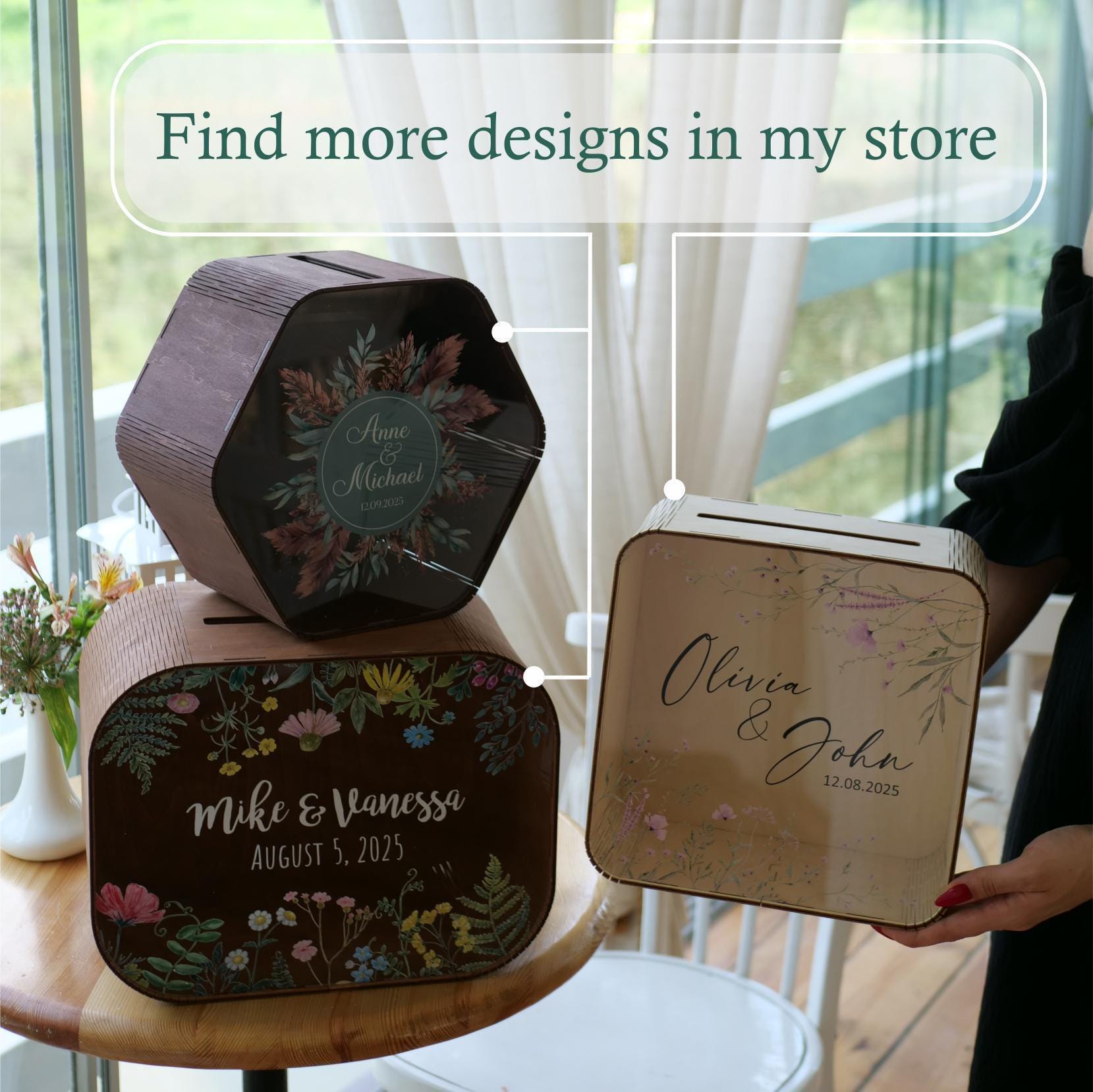 Wedding Envelope Box for Reception: Personalized Wood Money Case, Card ...