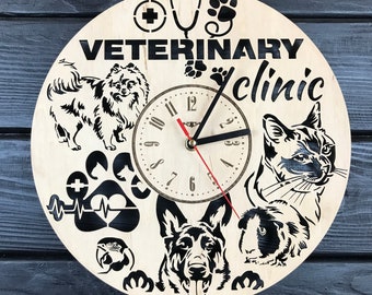 Veterinary Clinic Wall Clock Wood Gift For Veterinarian 5th Anniversary Gift Personalize Vet Clinic Poster Custom Vet Clinic Hanging