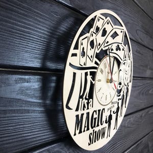 Magician Wall Clock Wood Home Decor Magician Gift For Men Women 5th Anniversary Birthday Magician Wall Poster Hanging Magician Wall Art image 2