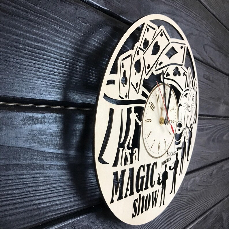 Magician Wall Clock Wood Home Decor Magician Gift For Men Women 5th Anniversary Birthday Magician Wall Poster Hanging Magician Wall Art image 2