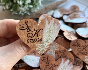 Wedding Boutonnieres Wood Tags For Guests Custom Wedding Heart Shaped Pins In Bulk Rustic Wedding Boutonnieres Custom Name Brooches