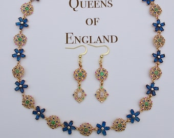 The Anne of Cleves set | necklace earrings replica reproduction Tudor renaissance medieval victorianevermoreshop antique sapphire vintage