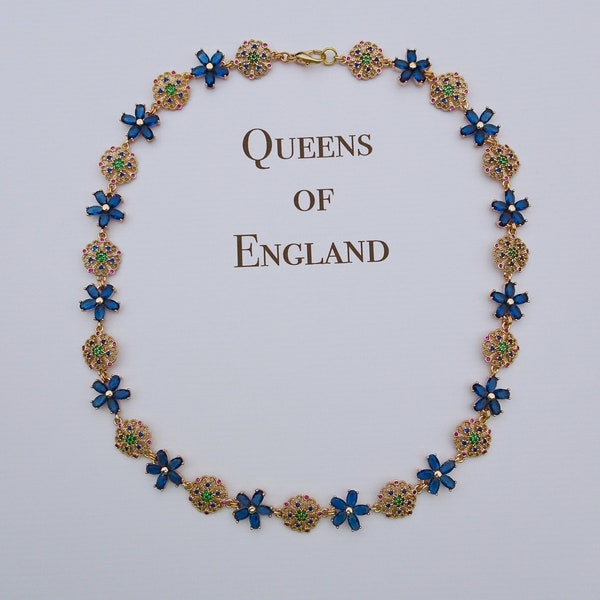 The Anne of Cleves necklace | replica reproduction Tudor renaissance medieval victorianevermoreshop antique sapphire vintage rainbow flower