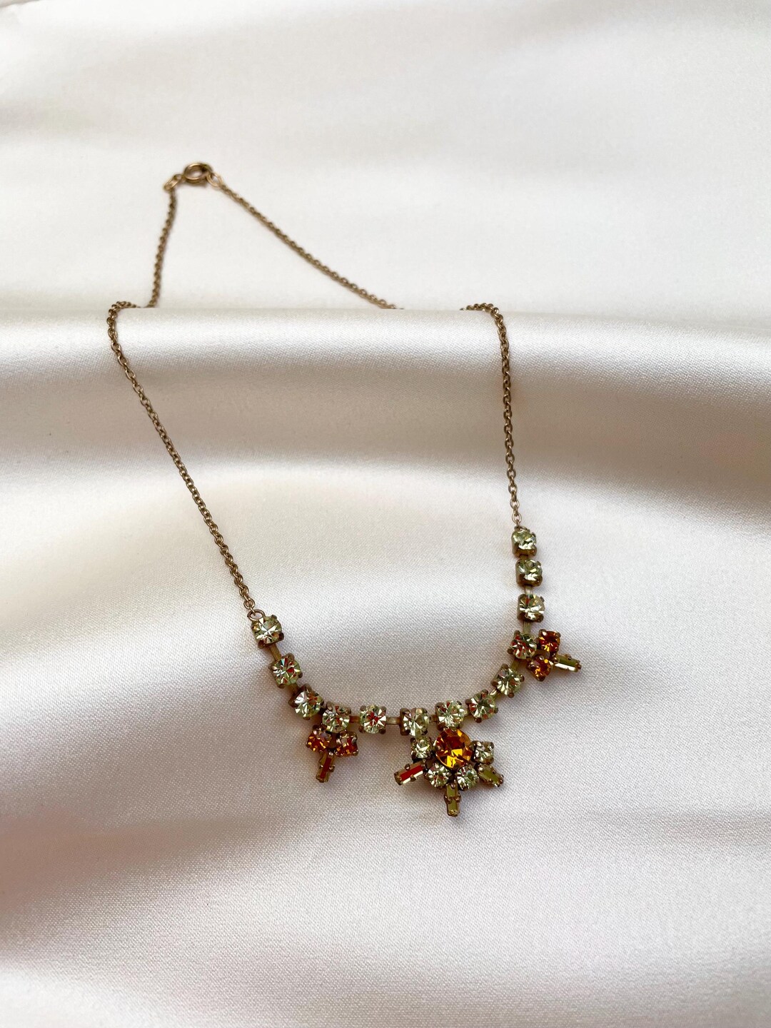 Vintage 1950s Honey Tones Amber & Citrine Paste Rhinestone Necklace ...