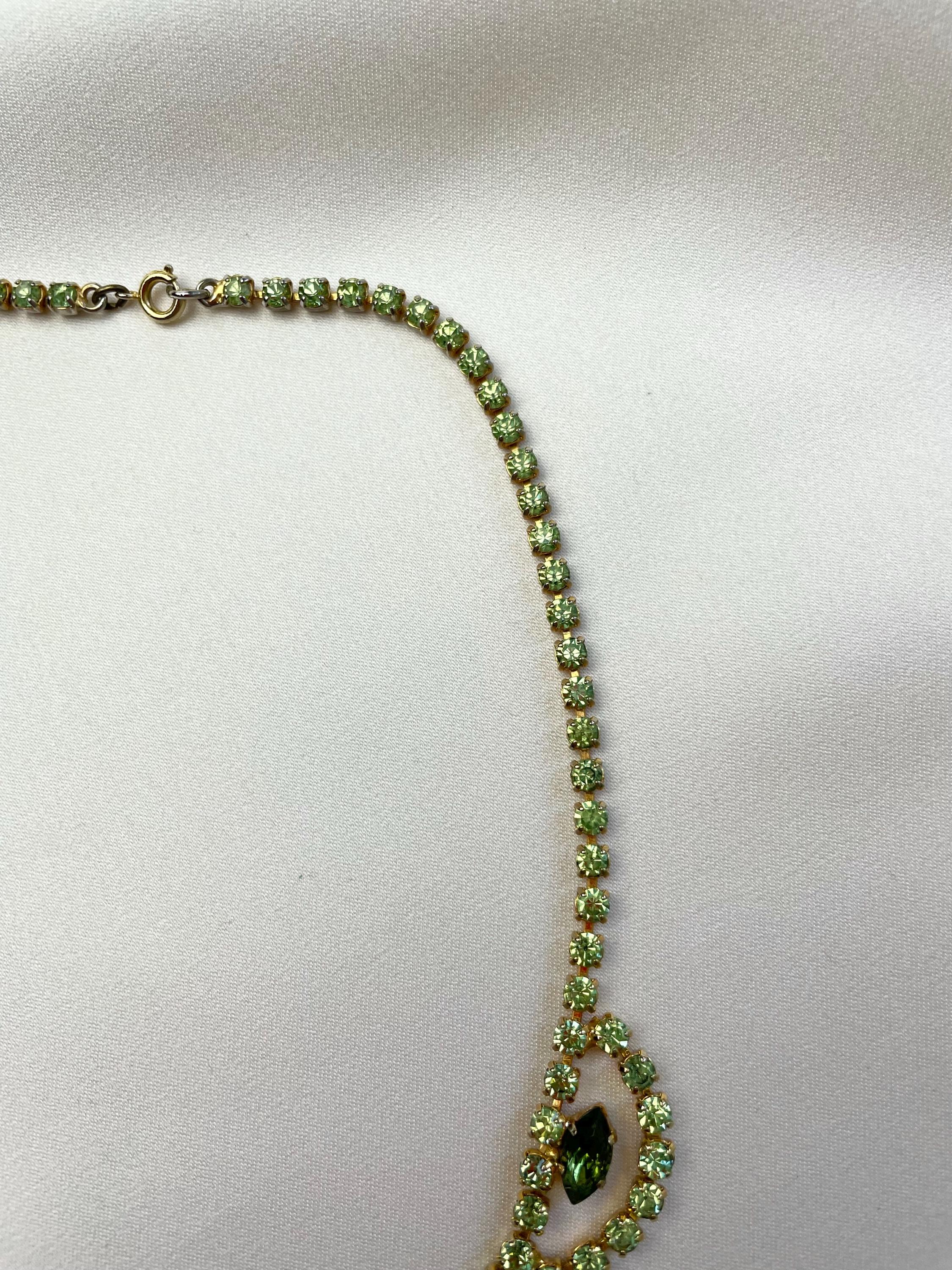 1950s to 1960s Vintage Green Rhinestone Paste Statement Necklace ...