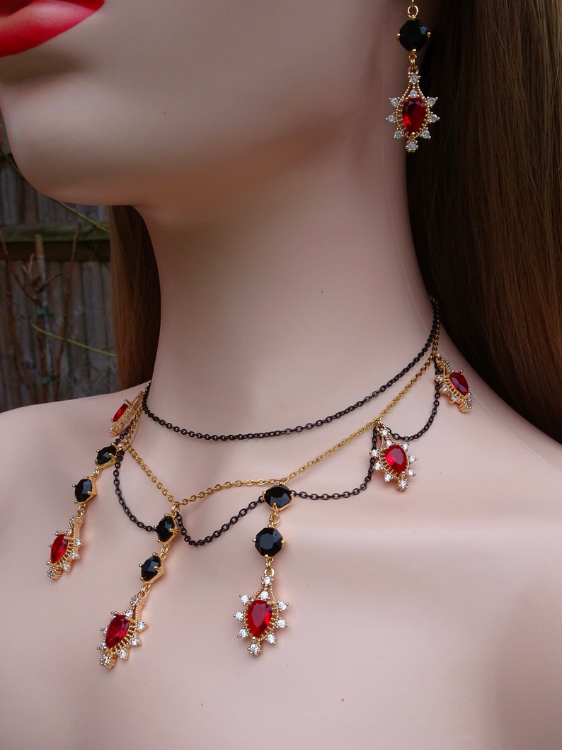 The Lucille Set LIMITED EDITION Crimson necklace choker earring victorianevermoreshop Victorian gothic romantic replica reproduction ring image 3