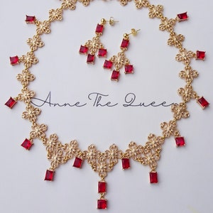 The Tudor Set | historical costume ruby pearl renaissance tudor earrings antique necklace Anne Boleyn tudor royal victorianevermoreshop gift