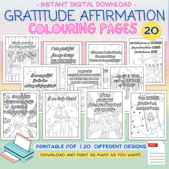 Gratitude Colouring Pages for Adults Children and Teens Etsy
