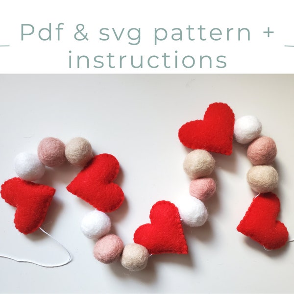 DIY heart garland pdf and svg pattern and instructions, sew your own heart garland, DIY mother's day or Valentine's day gift