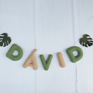 Striscione in feltro personalizzato con nome: decorazione per cameretta safari con foglia di Monstera