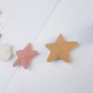 Felt Star Cloud Garland: Beige Blush Nursery Decor, Sustainable Baby Room Banner