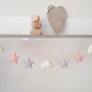 Felt star cloud garland nursery wall hanging decor, gift for mom and baby, photo prop