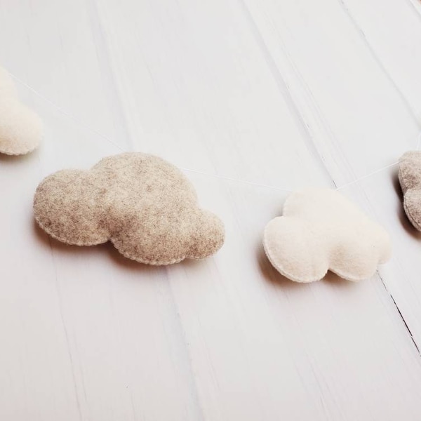 Felt cloud garland neutral unisex nursery decor, pastel cloud garland, photo prop, cloud party decoration