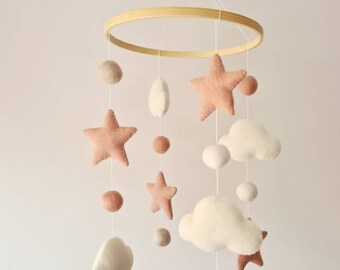 Star cloud baby mobile gift for girl, girl cot mobile nursery decoration, baby shower gift