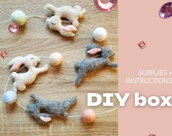 Bunny garland DIY kit, sew your own bunny garland supplies, patterns and instructions, mothers day gift