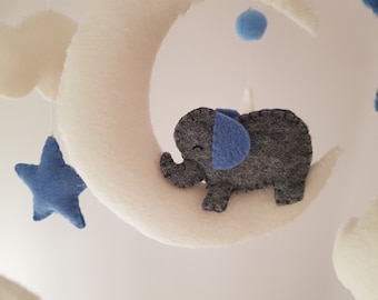 Elephant baby mobile, moon clouds stars baby crib mobile, nursery decoration, baby shower gift, boy nursery decoration