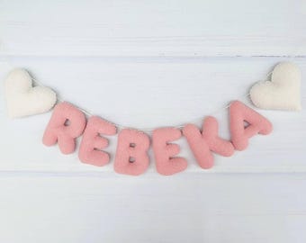 Personalized Felt Name Banner with Hearts: Handmade Nursery Garland