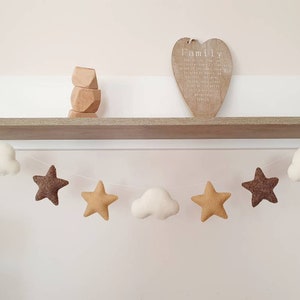 Felt Star Cloud Garland: Earth Tones Nursery Decor, Sustainable Baby Room Banner