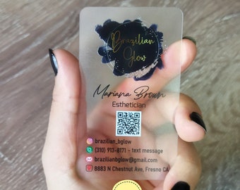 Transparent Business Card, Clear, Esthetician, QR Code, Pvc, Acrylic Frosty Plastic Cards, Custom Business cards