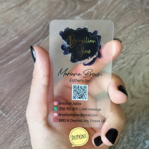Carte de visite transparente, transparent, esthéticienne, code QR, PVC, cartes en plastique acrylique givrée, cartes de visite personnalisées