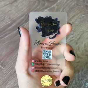 Transparent Business Card, Clear, Esthetician, QR Code, Pvc, Acrylic Frosty Plastic Cards, Custom Business cards