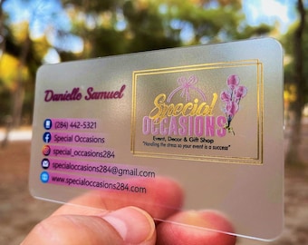 Frosty Transparent Plastic Business Cards- Holographic Gold Silver Foil - Design Free, Acrylic Buisness card, Plastic, Pvc