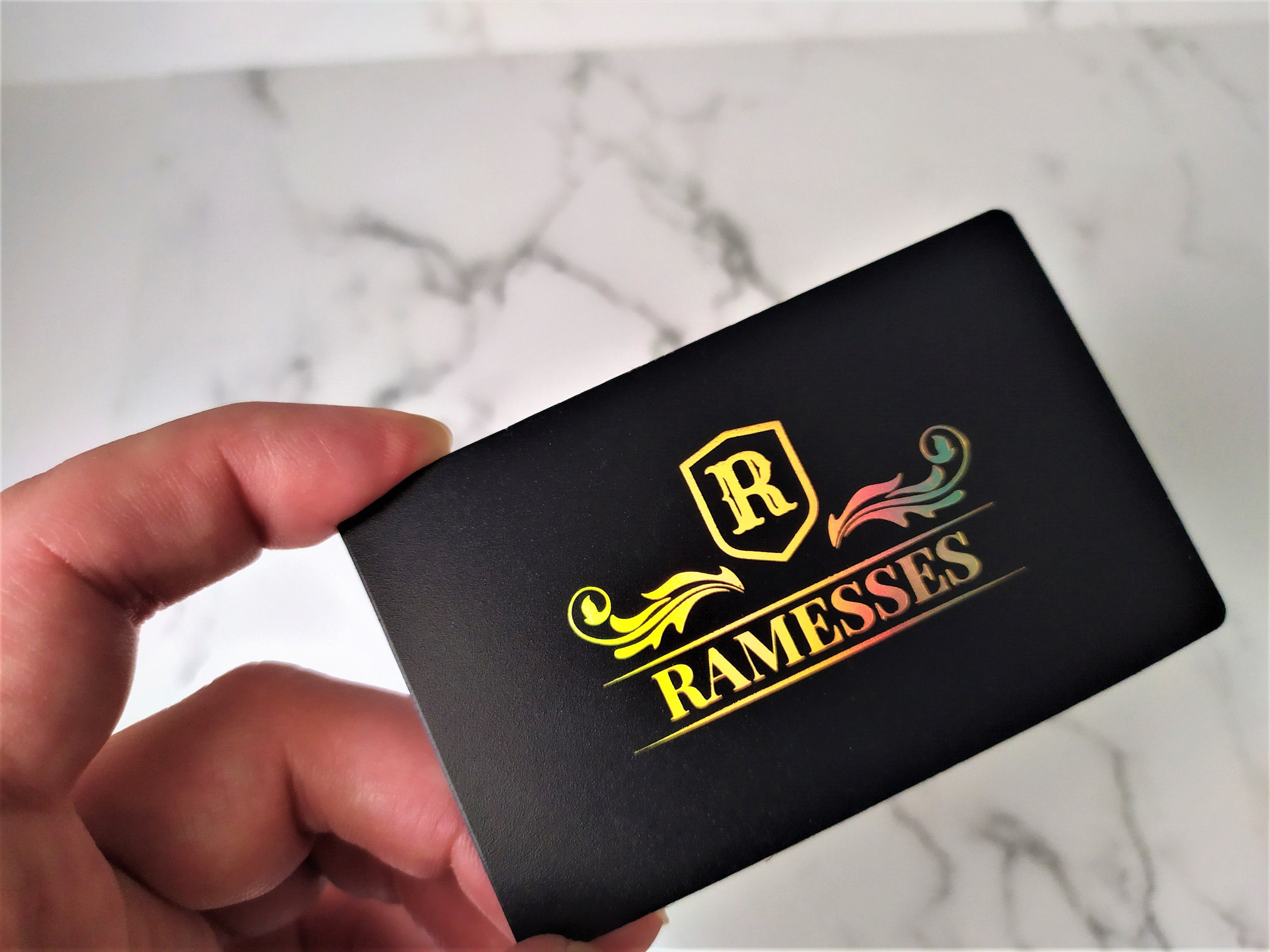 Black Plastic Business Cards Holographic Foil Neon Gold Etsy Ireland