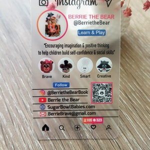 Biglietti da visita trasparenti Instagram, trasparenti, social media, PVC, biglietti in plastica acrilica satinata, biglietti da visita personalizzati immagine 2