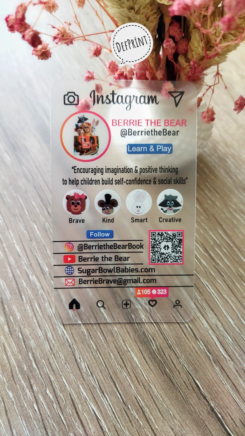 Biglietti da visita trasparenti Instagram, trasparenti, social media, PVC, biglietti in plastica acrilica satinata, biglietti da visita personalizzati immagine 2