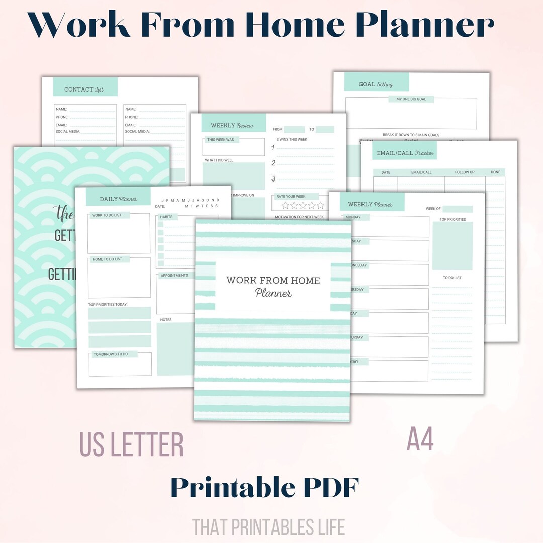 Printable Planner Work From Home Planner Printable Work Planner A4