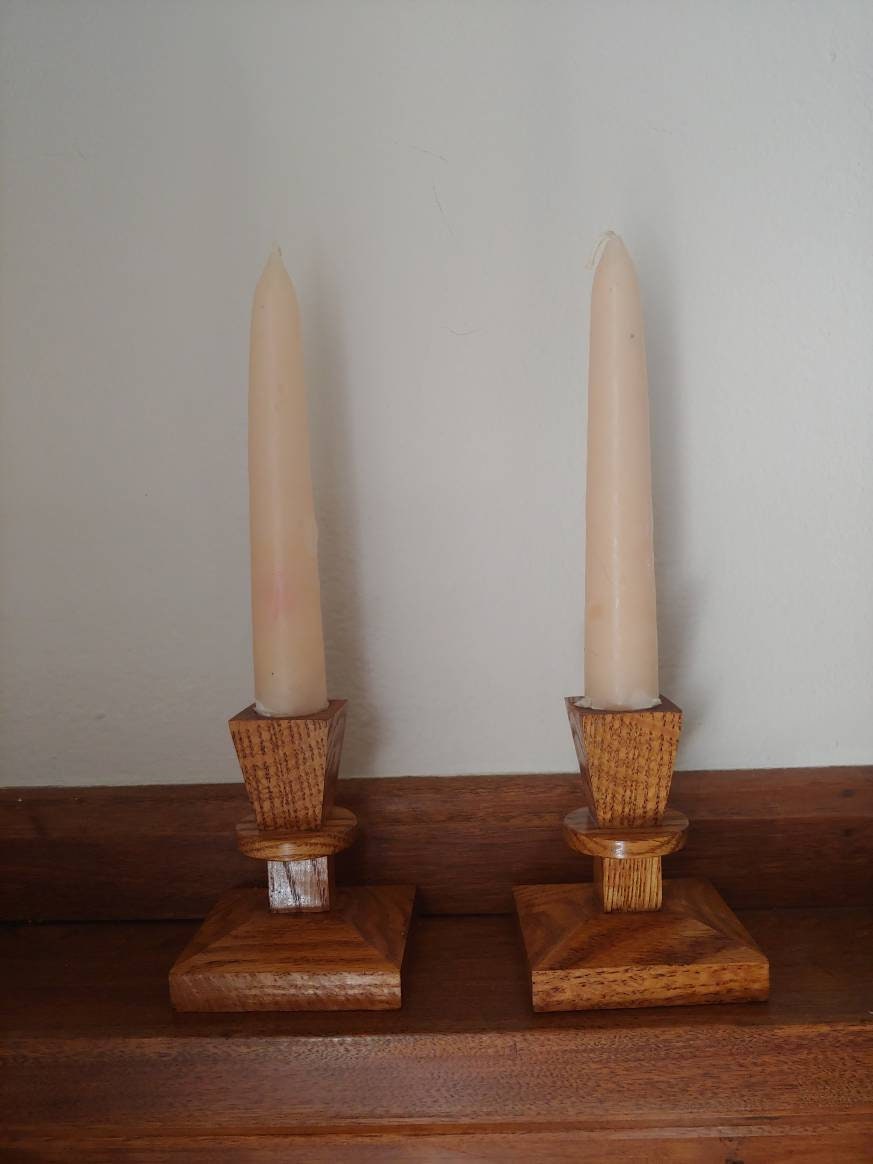 Mission and Craftsman Style Oak Candlestick Holders Set of 2 Etsy