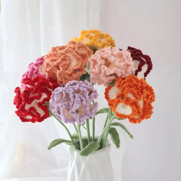 Crochet Carnation, handmade Carnation, personalized gift for mother, home decoration, knitted Carnation flower, gift for her, single flower