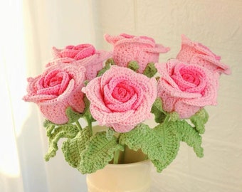 Rose rouge au crochet, rose faite main, cadeau personnalisé pour petite amie, décoration de la maison, fleur rose tricotée, rose simple