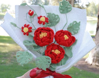 Crochet peony flower, hand made, personalized gift for teacher, home decoration, peony,  desk decoration, crochet peony,one  peony bouquet