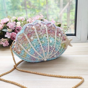 Mermaid crossbody bag, 100% handmade, Crochet purse, knit bag,  shell bag, gift for her,