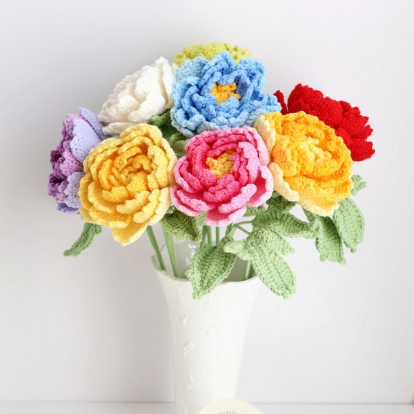 Crochet peony flower, hand made, personalized gift for teacher, home decoration, peony,  desk decoration, crochet peony,one  peony bouquet