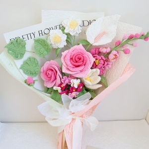 Ramo de rosas de ganchillo, hecho a mano, regalo personalizado para novia, decoración del hogar, flor de rosa de punto, flor para siempre, ramo de rosas