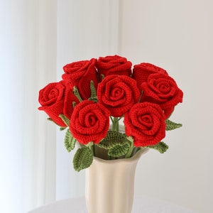 Crochet red Rose pink rose, handmade rose, personalized gift for girl friend, home decoration, knitted Rose flower, single rose