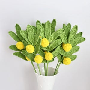 Handmade Crochet Lemon Branch Knitted Lemon Tree Realistic Crocheted Citrus Decor Fruit Bouquet Housewarming Gift Lemon Floral Arrangement