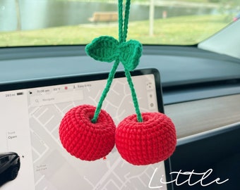 Cherry Car Mirror Charms, Crochet & Knitted Hanging Decor, Handmade Gift For Her, Crochet cherry, new car gift, Handmade Crochet Gift Idea