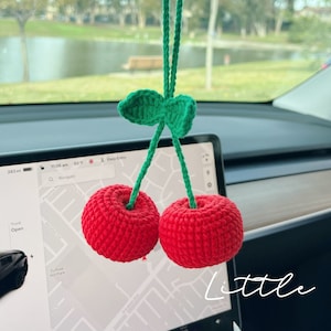 Cherry Car Mirror Hanging Accessories, Crochet Cherry, Knitted