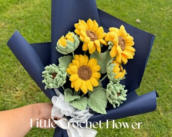 Crochet flower bouquet, hand made, personalized gift for mother, graduation,home decoration,tulip flower, crochet sunflower,finished crochet