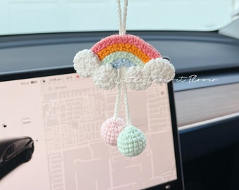 rainbow mirror hanging accessories, Crochet rainbow, Knitted sunny ,  Handmade flower, Crochet Gift Idea, Gift For Her