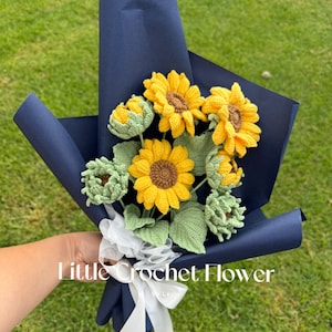 Crochet flower bouquet, hand made, personalized gift for mother, graduation,home decoration,tulip flower, crochet sunflower,finished crochet