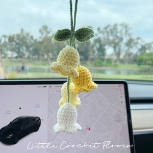 Lily of the Valley mirror hanging accessories, Crochet Lily of the Valley with pistil, Knitted flower, Handmade flower, Crochet Gift Idea