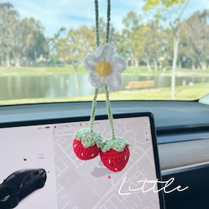 Strawberry car mirror hanging accessories,Crochet strawberry, new car gift, Cute Car Accessories, Customize Car Decoration,Crochet Gift Idea