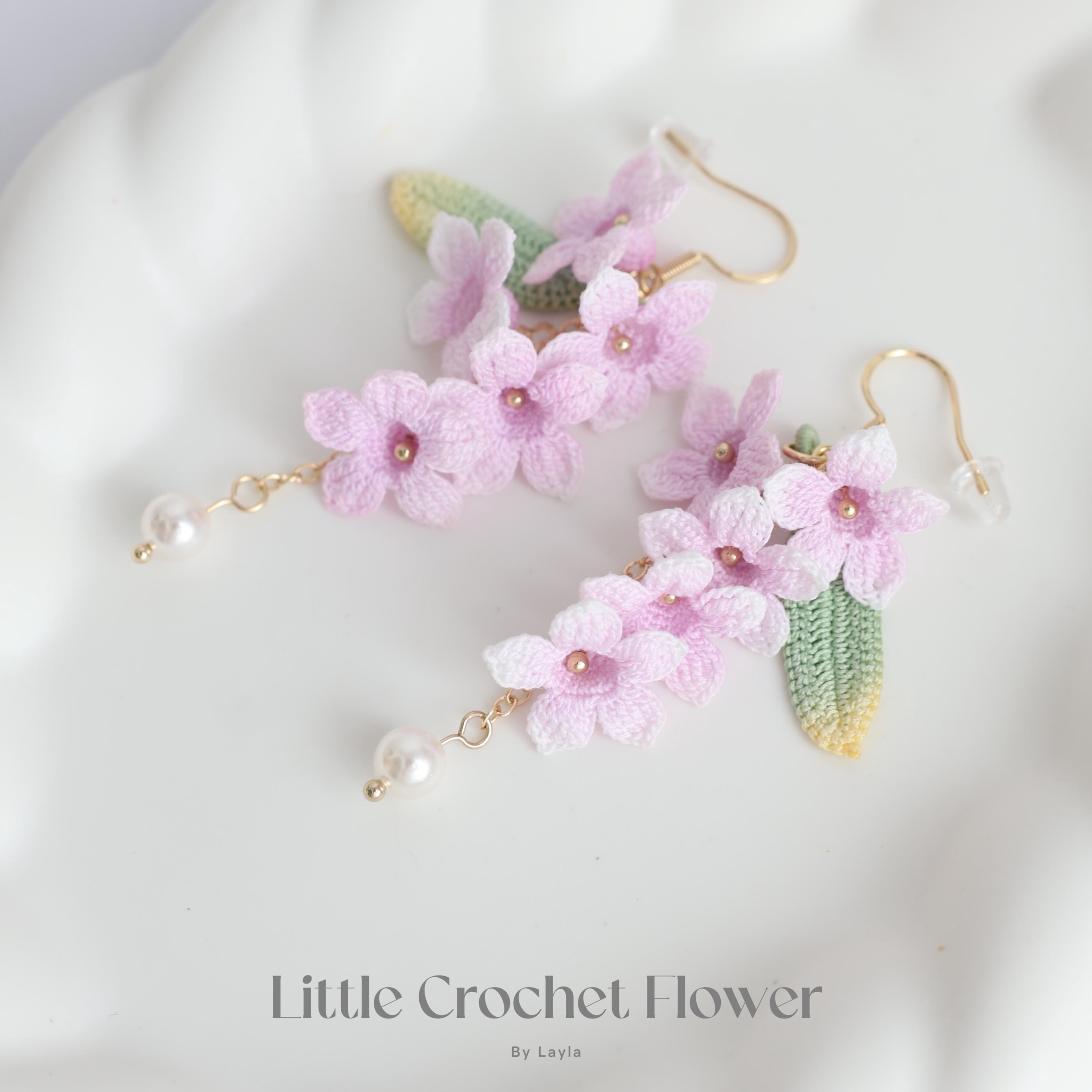 Micro Crochet Flower Dangle Earrings Handmade Lace Floral Earrings